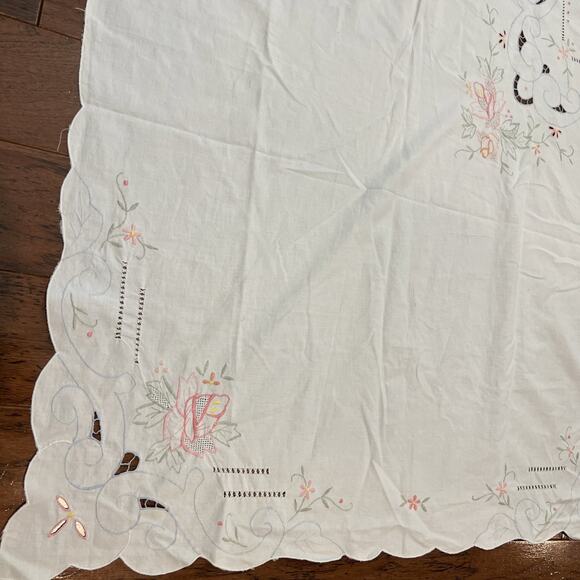 Floral Embroidered Shower Curtain Cotton Scalloped Edge Valance Vtg‎ Cottagecore - Picture 6 of 8
